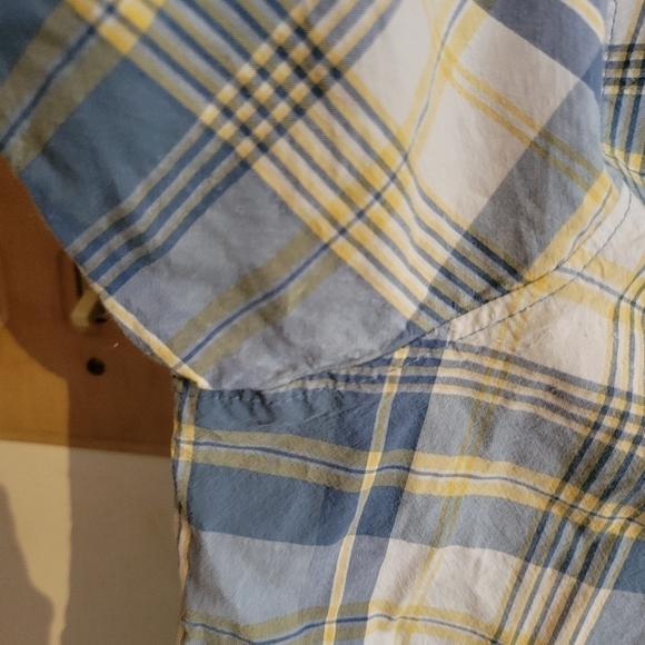 Columbia Short Sleeve Button Down Cotton Plaid Blue Yellow XL Extra Large - Picture 3 of 8